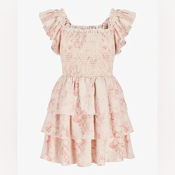 Express Floral Smocked Tiered Dress - Picture 2 of 5